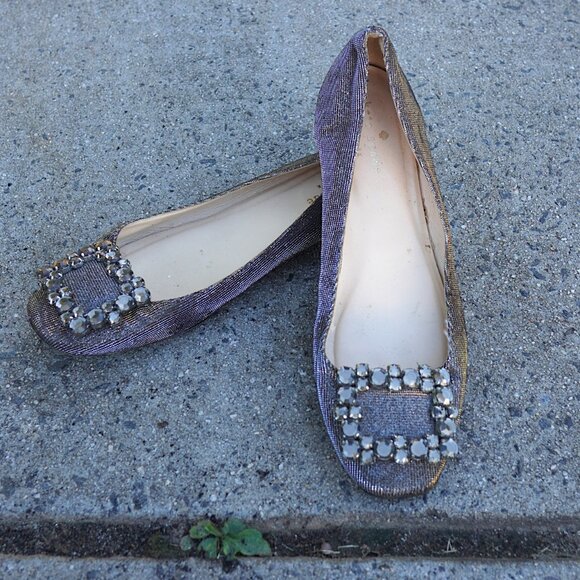 Kate Spade 6.5 Metallic Iridescent Crystal Buckle Ballet Flats - Picture 1 of 9
